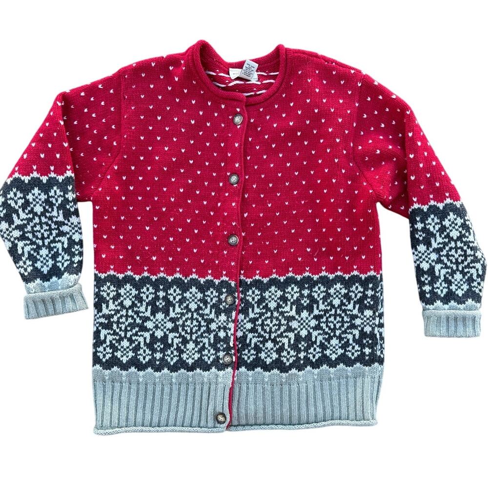 ❄️ Vintage Sonoma Wool Nordic Fair Isle Cardigan – Red Gray Women’s XL Christmas
